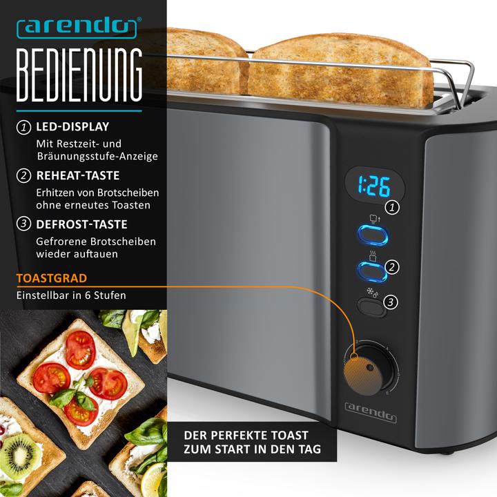 Produktbild Arendo Frühstücks Set, Edelstahl Wasserkocher 1,5l Temperaturwahl & 2 Scheiben Langschlitz Toaster, Grau (1.50 l)