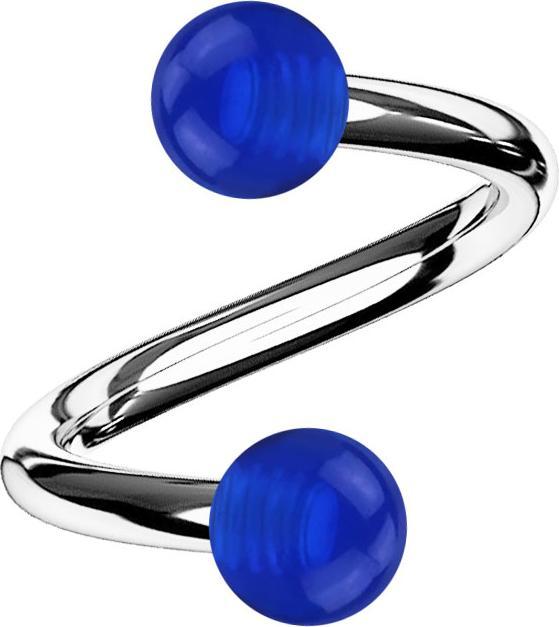 Produktbild Star Piercing Micro Spirale silber mit zwei Kugeln dunkelblau transparent (Acryl, Chirurgenstahl 316L)