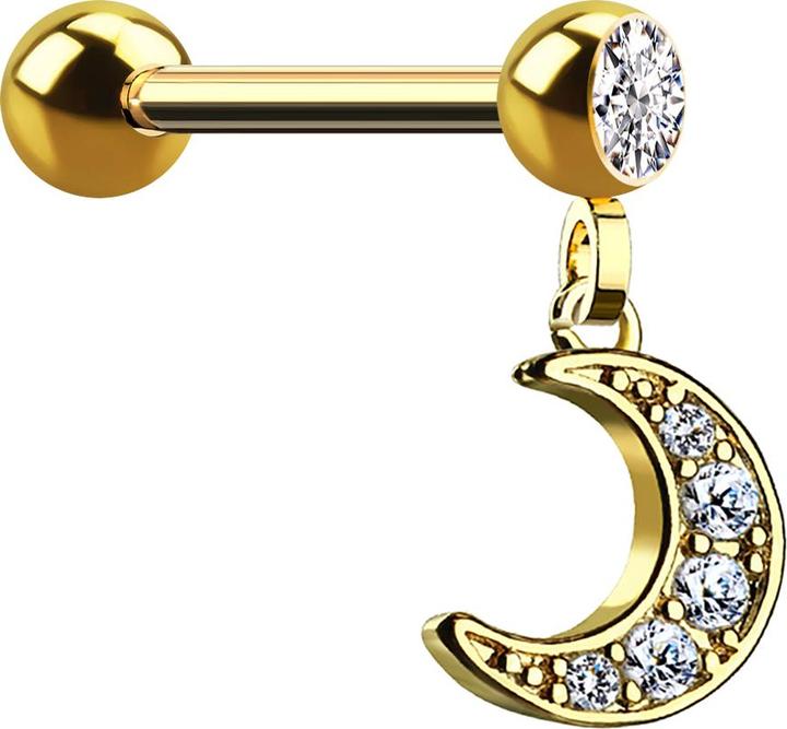 Immagine prodotto Star Piercing Micro Barbell 14k vergoldet mit Kugel und Anhänger Halbmond (Acciaio chirurgico 316L, Ottone)