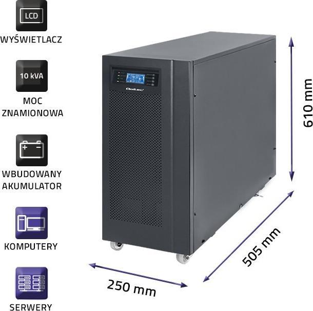 Produktbild Qoltec Pure Sine Wave 53044 (10000 VA, 800 W, Online-Doppelwandler USV)