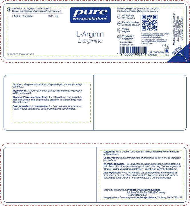 Valeurs nutritives et ingrédients Pure encapsulations L-Arginine (90 pièce(s), Capsules, 112 g)