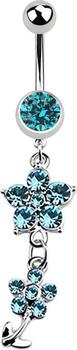 Produktbild Star Piercing Banane silber mit Anhänger zwei Kristallblumen aqua (ohne Messing, Chirurgenstahl 316L)
