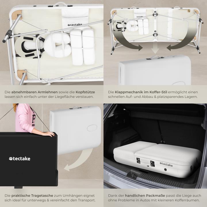 Actual product image tectake Massage Table - 3-zone bed with aluminium frame, head- and armrests, carry bag