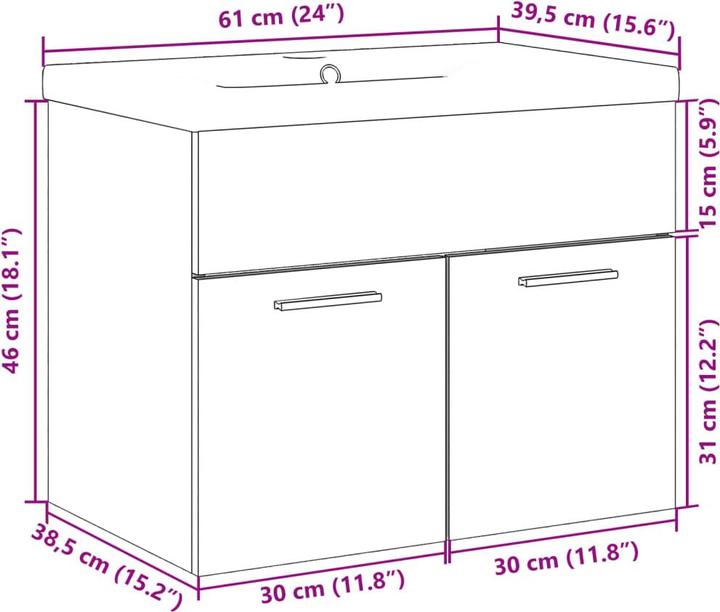 Produktbild VidaXL Waschbeckenunterschrank Wand Unterschrank Badschrank mit Einbaubecken