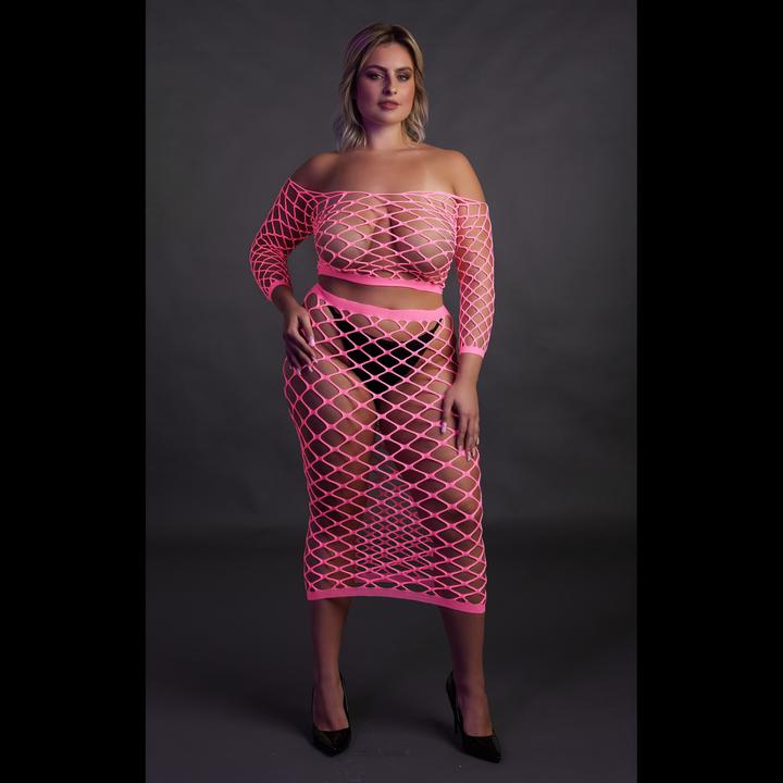Actual product image Ouch! Long Sleeve Crop Top and Long Skirt - Pink - XL/XXXXL (Plus Size)