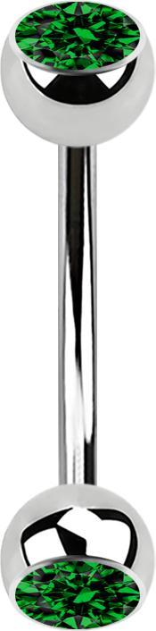 Actual product image Star Piercing Micro banana silver with two green crystal balls (Surgical steel 316L)