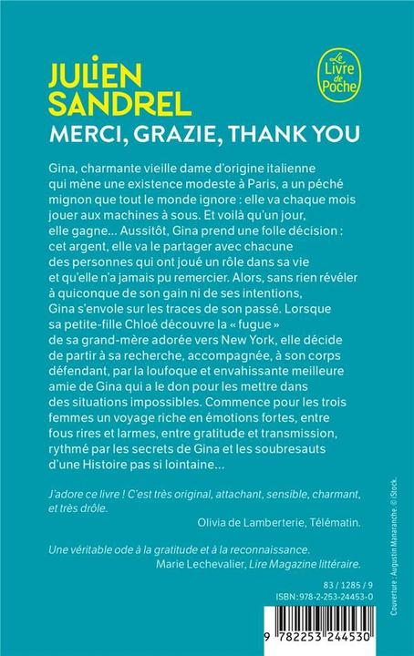 Actual product image Merci, grazie, thank you (French, Julien Sandrel, 2023)