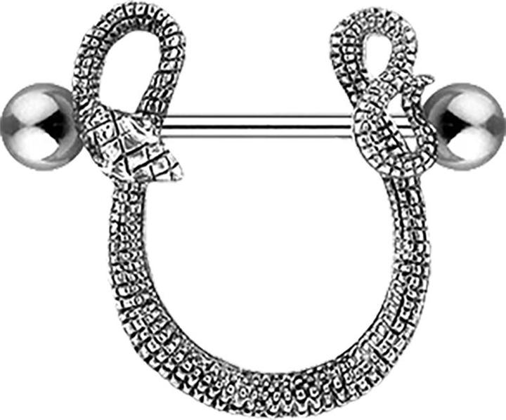 Actual product image Star Piercing Barbell silber mit zwei Kugeln Schlange (Surgical steel 316L)