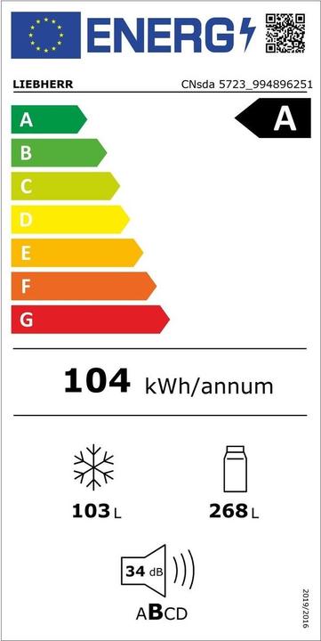Etichetta energetica Liebherr CNsda5723-22 Plus EasyFresh NoFrost (371 l)