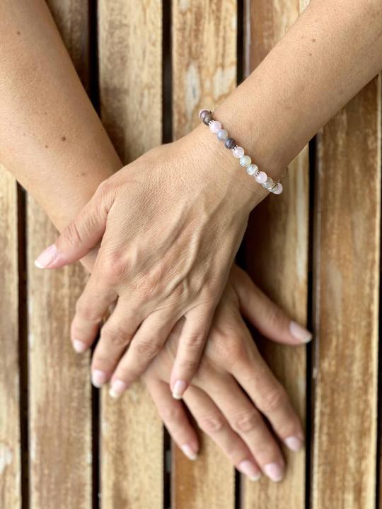 Immagine prodotto Balibay Abelia (18 cm, Agata, Pietra preziosa, Cristallo di rocca, Argento 925, Quarzo rosa)