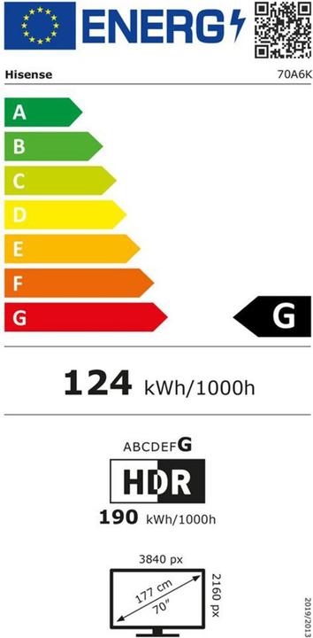 Energy Label Hisense 70A6K (70", LED, LCD, 4K, 2023)