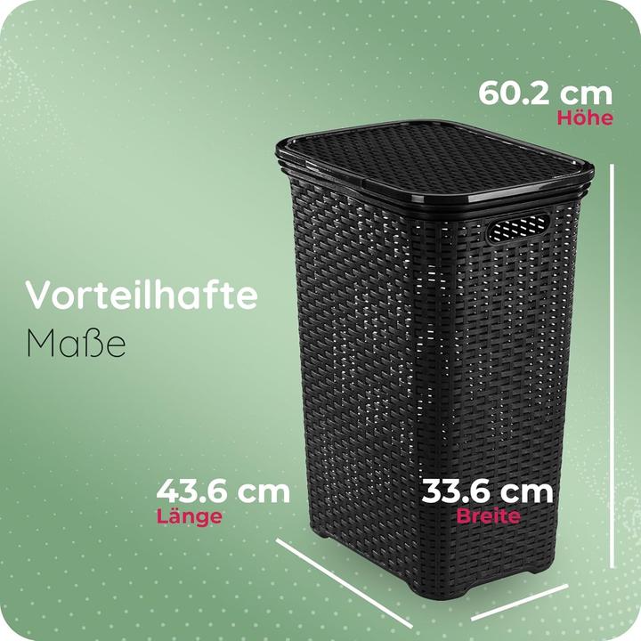 Immagine prodotto Novaliv Rattan Wäschekorb mit Deckel 60L Schwarz, Wäschebox Wäscheeimer Wäschebehälter modern für Ba (60 l)