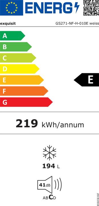 Energie-Label Exquisit Gefrierschrank GS 271-NF-H-010E (Freistehend, 194 l)