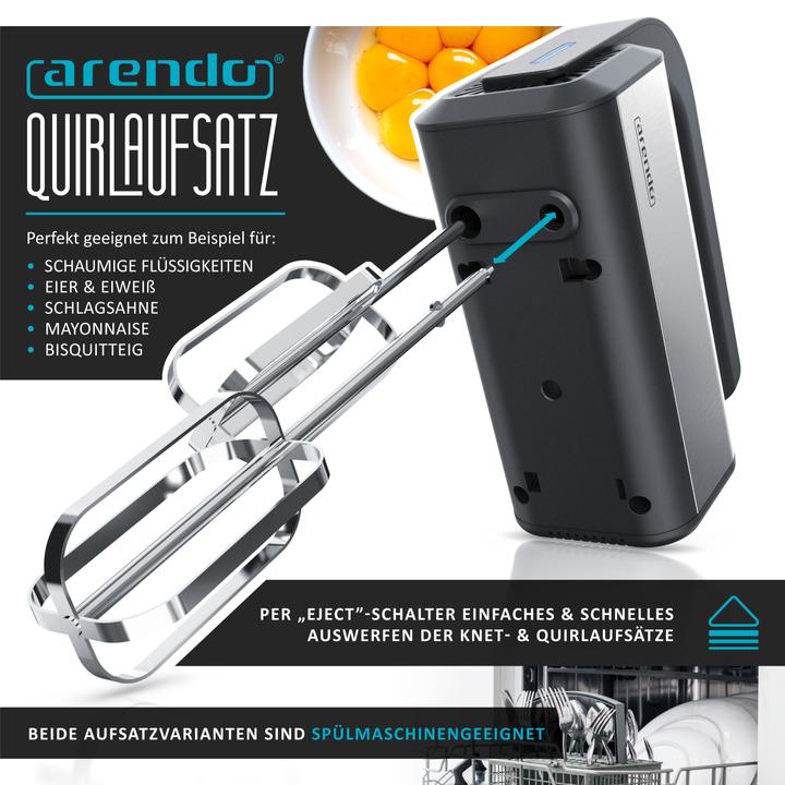 Actual product image Arendo Hand mixer, hand mixer, 5 speeds, incl. 2 whisks & 2 dough hooks, hand mixer 350 W (350 W)