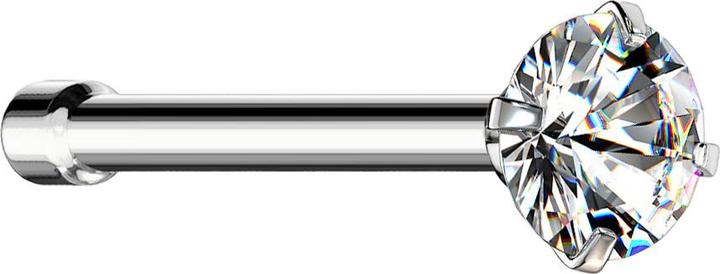 Produktbild Star Piercing Nasenstecker gerade silber runder Kristall silber gefasst (Chirurgenstahl 316L)