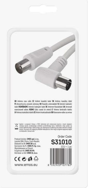 Image du produit Emos Câble coaxial d'antenne, blindé 10m - fiche coudée (Câble d'antenne)