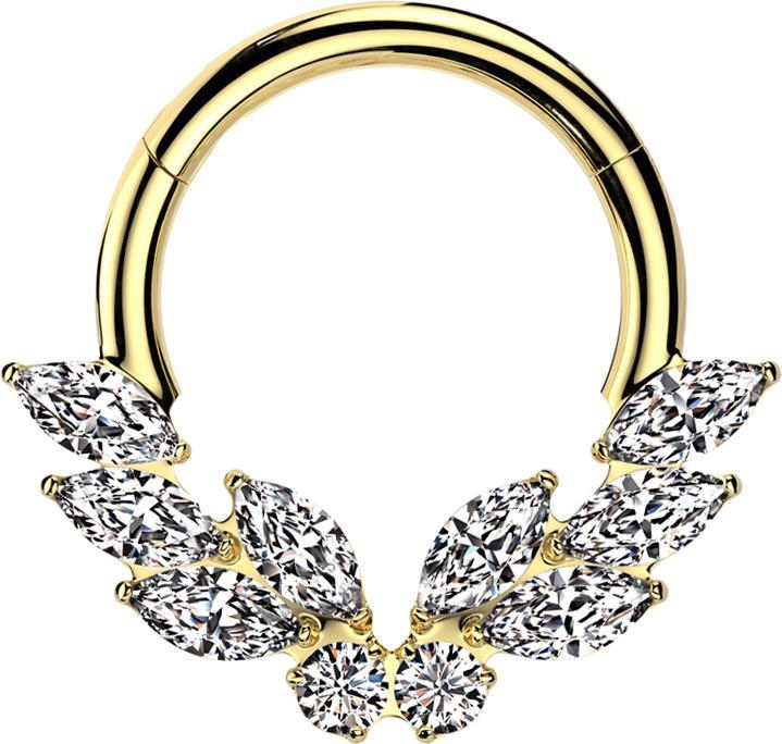 Actual product image Star Piercing Micro segment ring hinged gold-plated six ovals and butterfly crystals silver (Titanium G23, without brass)