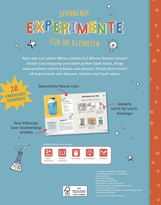 Image du produit Experimente-Buch für Kinder ab 2 Jahren. 28 einfache Experimente für jeden Tag (Allemand, Éditions Schwager & Steinlein, Elina Roth, 2022)