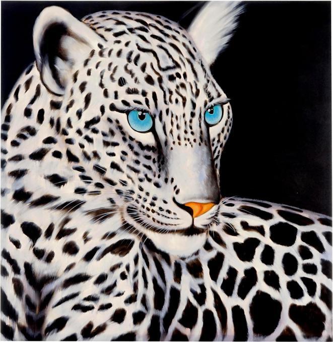 Immagine prodotto Swisshandel24 Pittura a olio Leopardo bianco, 100% pittura murale dipinta a mano XL, 100x100cm (100 x 100 cm)