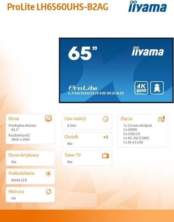 Energy Label iiyama LFD ProLite LH6560UHS-B2AG (3840 x 2160 Pixels, 65")