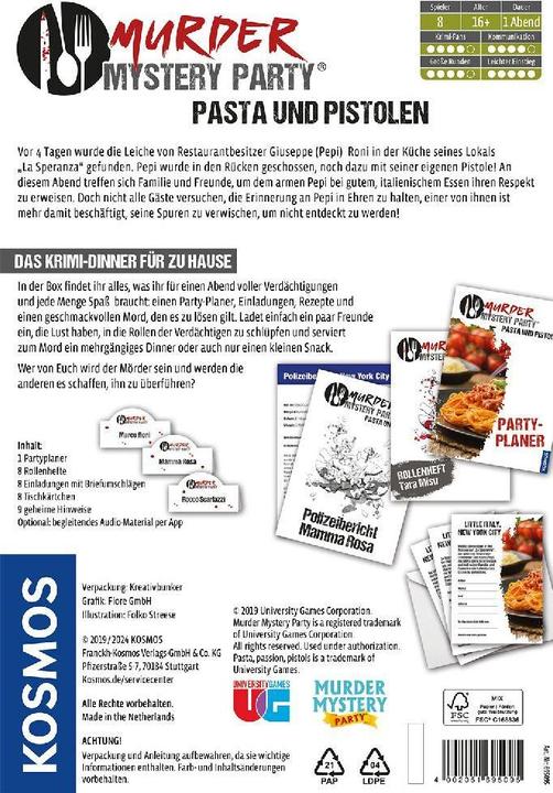 Actual product image Kosmos Murder Mystery Party - Pasta & Pistols (German)