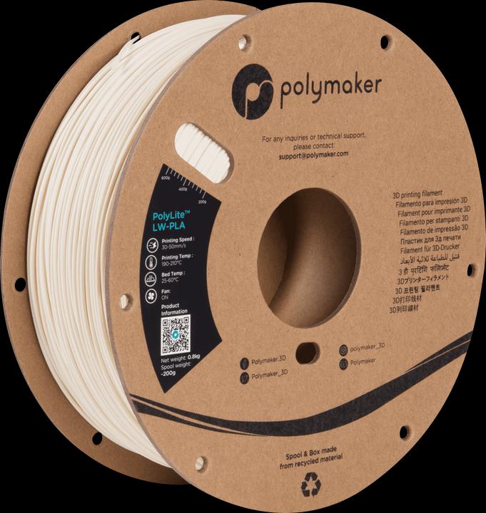 Actual product image Polymaker PolyLite LW-PLA (PLA, 1.75 mm, 800 g, White)