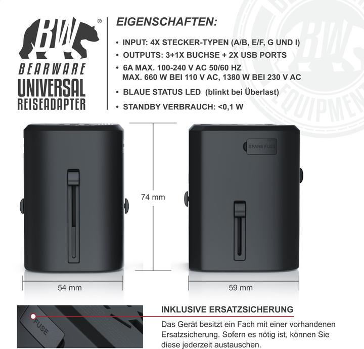 Actual product image Bearware Universal travel plug