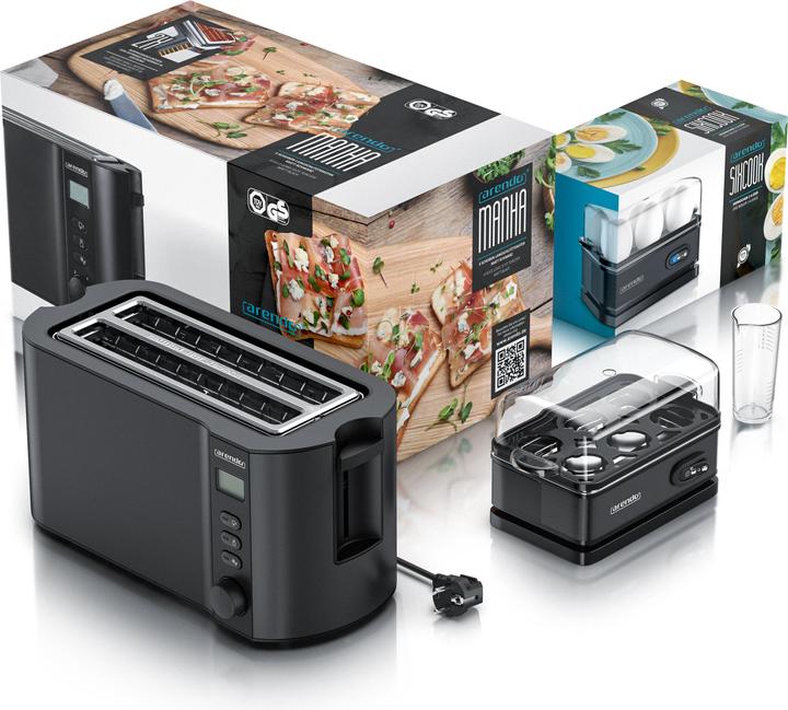 Image du produit Arendo Ensemble petit-déjeuner, grille-pain 4 tranches avec grille à brioches et cuiseur à oeufs pour 6