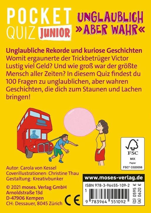 Produktbild MOS50192 - Pocket Quiz junior - Unglaublich, aber wahr, Kartenspiel, 1+ Spieler (DE-Ausgabe) (Deutsch)