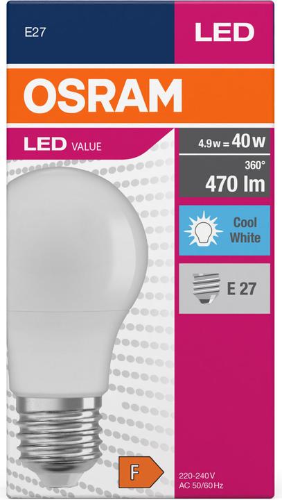 Image du produit Osram Value Classic (E27, 4.90 W, 470 lm, 1 x, F)