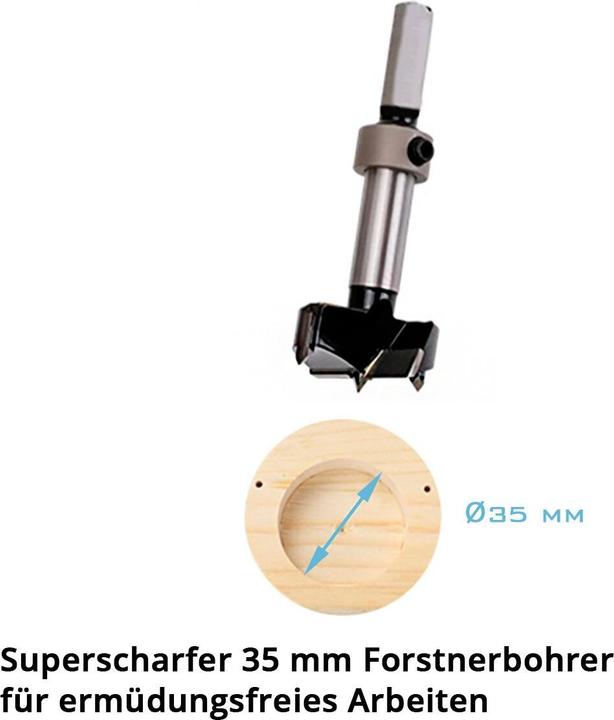 Image du produit Stahlwerk Gabarit de perçage de bande de pot avec mèche Forstner de 35 mm Mèche à charnière (35 millimètres)