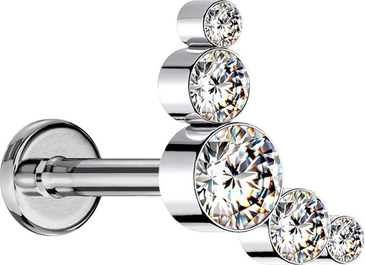Star Piercing Micro Labret Innengewinde silber fünf Kristalle silber (ohne Messing, Chirurgenstahl 316L)