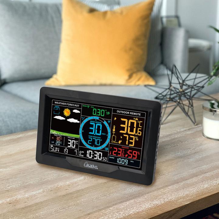 Image du produit Casativo Station météo professionnelle sans fil avec capteur extérieur 5en1, écran couleur XL