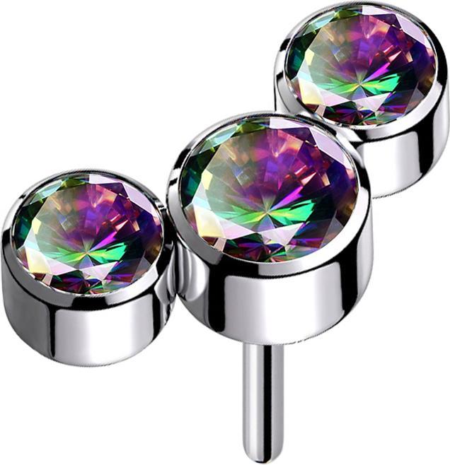 Star Piercing Threadless silber drei Kristalle dunkel multicolor (ohne Messing, Titan G23)