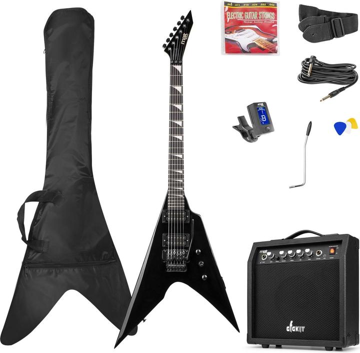 Max E-Gitarre GigKit Rock Style Schwarz (E-Gitarren Set, Griffbrett: Rosenholz, Hals: Linde)