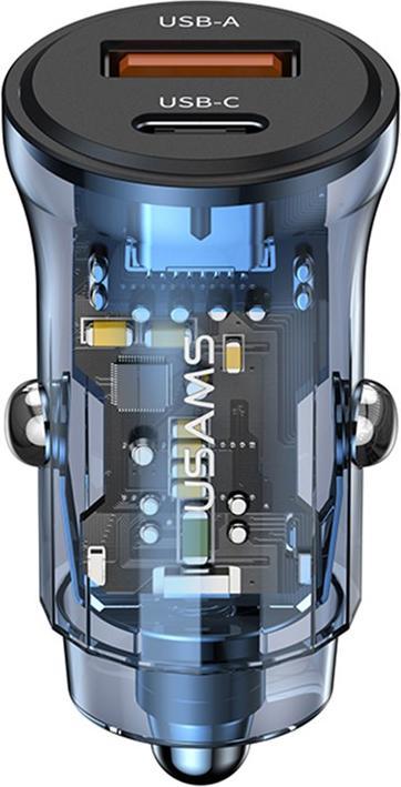Usams 30W Transparent USB-A + USB-C Mini Car Charger