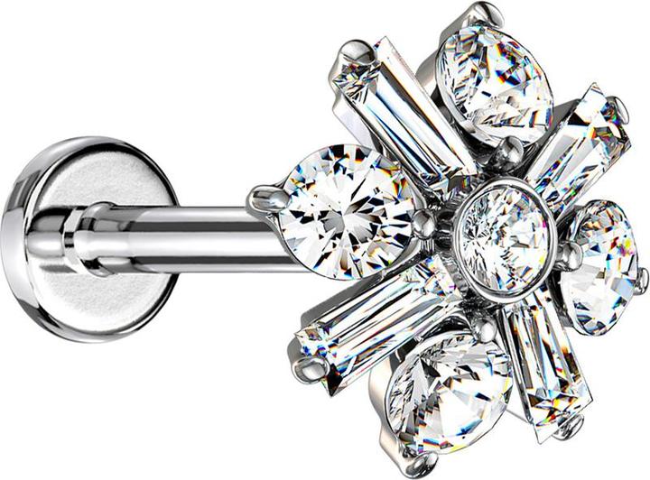 Immagine prodotto Star Piercing Micro Labret filo interno argento croce fiore cristallo argento (Acciaio chirurgico 316L, Ottone)