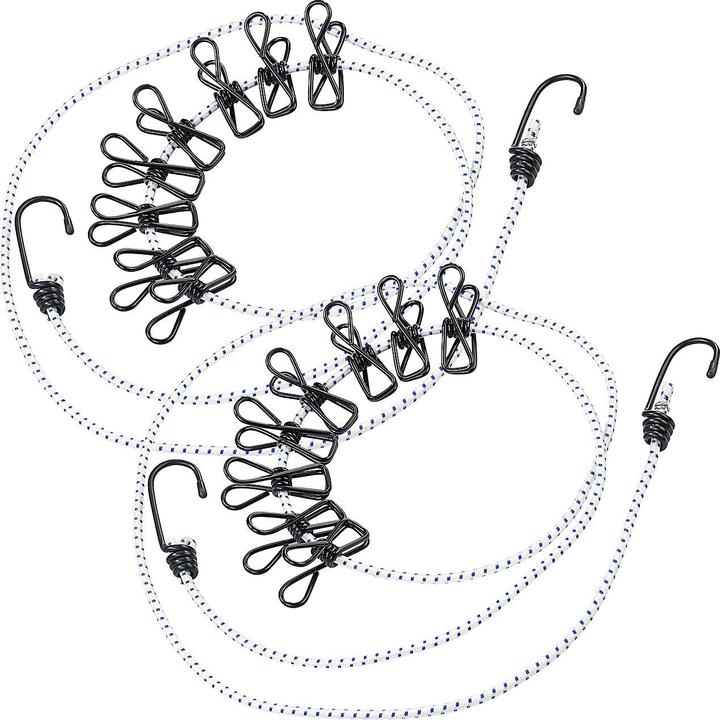 Actual product image Pearl Set of 2 flexible clotheslines with 8 coated pegs, 170-120 cm (1.20 m)