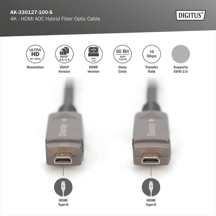 Produktbild Digitus 4K - HDMI® AOC Hybrid Glasfaserkabel mit abnehmbaren Stecker (10 m, HDMI)