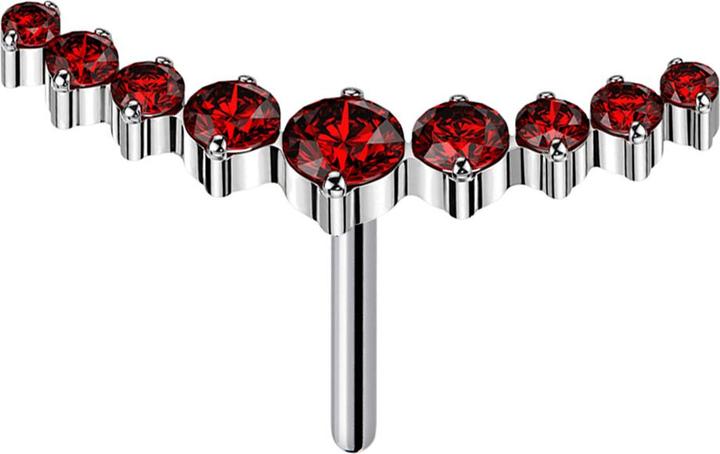 Immagine prodotto Star Piercing Threadless argento curvo nove cristalli rotondi rosso (senza ottone, Titanio G23)