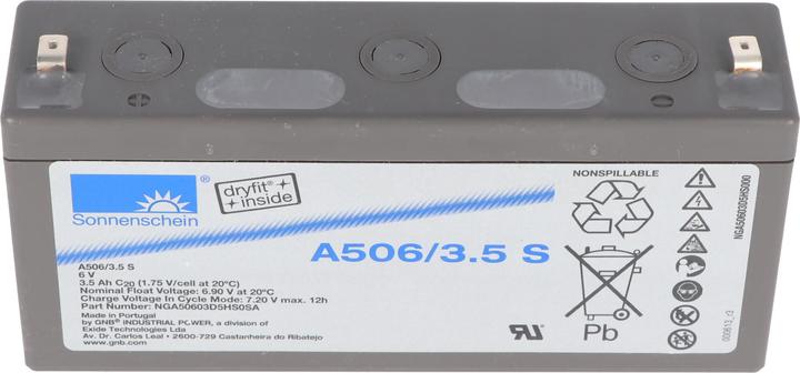 Actual product image Tadiran Sonnenschein Dryfit A506/3.5 S lead battery, connection 4.8mm (6 V, 3.50 Ah)