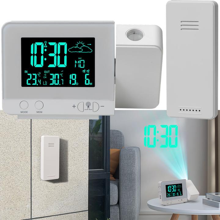 Image du produit Casativo Réveil par projection avec station météo sans fil, port USB, capteur extérieur
