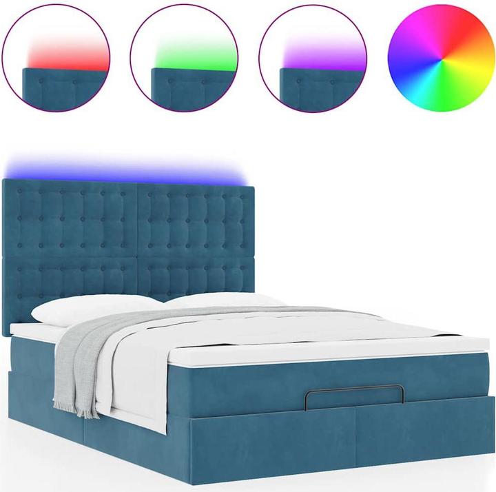 Produktbild VidaXL Ottoman-Bett mit Matratzen & LEDs Dunkelblau 140x190 cm Samt (140 x 190 cm)