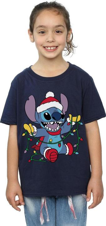 Actual product image Disney Girls Lilo And Stitch Christmas Lights Cotton T-Shirt (116)