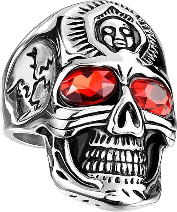 Produktbild Star Piercing Ring silber Schädel mir roten Kristallaugen (Chirurgenstahl 316L, ohne Messing)