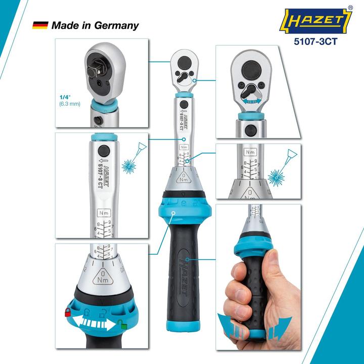 Produktbild HAZET Drehmomentschlüssel 5107-3CT (1/4", 1 Nm, 9 Nm)