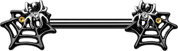 Produktbild Star Piercing Barbell Stab Spinne im Netz schwarz (Chirurgenstahl 316L, Messing)