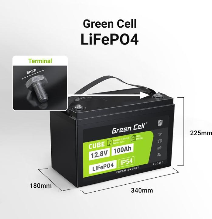 Actual product image GreenCell Green Cell CUBE LiFePO4 battery 100Ah 12.8V 1280Wh lithium iron phosphate battery for photovoltaic (12.80 V, 100 Ah)