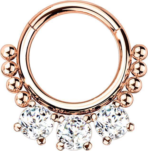 Produktbild Star Piercing Micro Segmentring klappbar rosegold Kugeln und drei Kristalle (Chirurgenstahl 316L, ohne Messing)