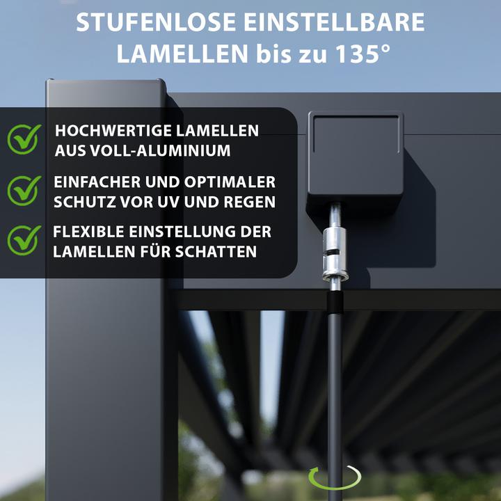 Produktbild Weide Deluxe | Voll-Alu Pavillon | 3 x 6 M | Lamellendach anthrazit | Pergola freistehend (600 cm, 255 cm)